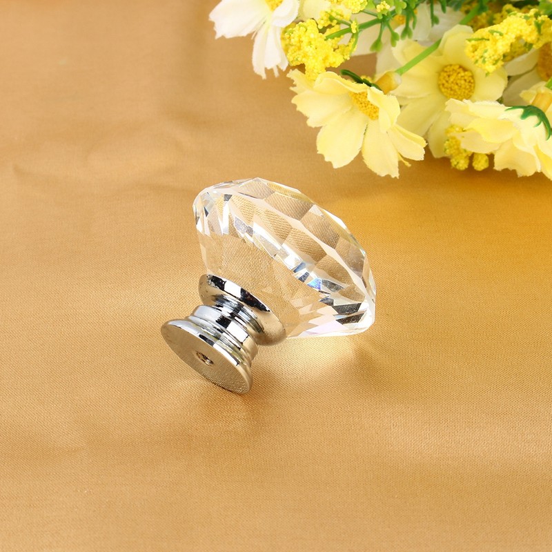 16Pcs Crystal Glass Cabinet Knob Diamond Shape 40mm Drawer Cupboard