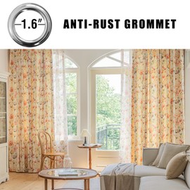 SUOUO Red Floral Curtains for Living Room Chenille Patterned Watercolour Pink Lotus 84 Inches Long 2 Panels Light Filtering Window Drapes for Bedroom Dining