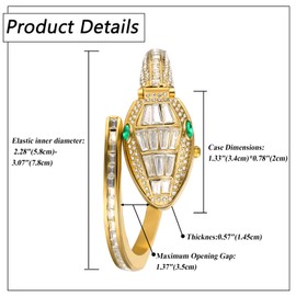 JewelryWe Women's Watch Snake Alloy Watch Women's Analogue Quartz Watch Chunky Flexible Bendable Snake Bracelet Wrap Bracelet Watch Layered Wrapped Snake Watch for Women Girls, Rhinestone Snake -