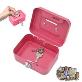 Small Cash Box, Small Safe with 2 Keys, Safe, 11.5 x 8.5 x 5.8 cm, Cash Box Lockable with Key, Wallet, Metal Locker Money Box with Key Lock (Pink)