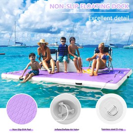 Inflatable Floating Dock,Inflatable Dock Platform,6/8/10ft Air Dock Platform Floating Island Raft,Non-Slip Air Dock Platform with Detachable Ladder for Pool Beach Ocean