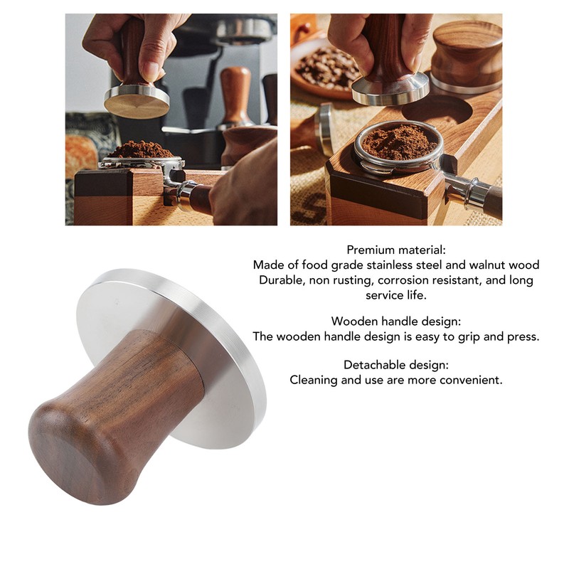 Wood Handle Coffee Tamper Stainless Steel Press Detachable Flat Base