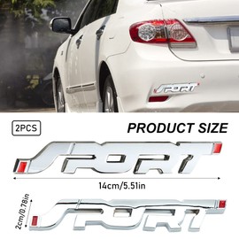 2 Pack 3D Metal Car Sport Sticker, Sport Logo Emblem Badge Decals, Car Side Fender Rear Trunk Sport Sticker (Silver) CN001