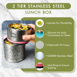 Easy Togo 2-Tier Lunch Box - 32oz Stainless Steel Stackable Insulated Food Container with Lunch Bag, Portable Lunch Box for, Adult, Women, Men, Blue Togo Lunch Box