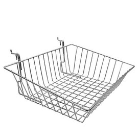 MH GLOBAL Slatwall Gridwall Pegboard Shallow Front Sloping Basket Display Rack Fixture 6PC Chrome 15x12x5