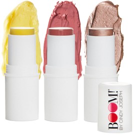 BOOM Beauty Boomstick Trio Rose Nude - 3 Pack Cream Blush Makeup - Rose Nude Blush Stick, Highlighter Stick & Moisturizer for Cheeks, Eyes & Lips - Boom Sticks by Cindy Joseph for Older Women