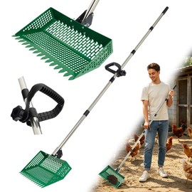 XXXFLOWER Chicken Poop Scooper & Rake 2-in-1, Metal Pooper Scooper Long Handle, Chicken Coop Rake for Chicken Coop, Sand & Pet Waste Cleaning
