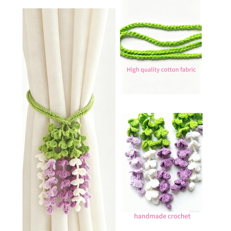 Hand Crochet Cotton Curtain Tiebacks, 2 Pack (Purple)