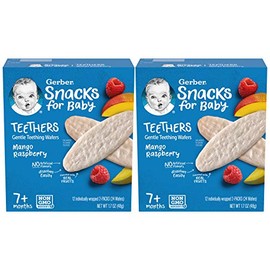 Gerber Snack for Baby Teethers, Mango Raspberry, Gentle Teething Wafers Flavored with Real Fruits, 12 Individually Wrapped 2-Packs (24 Wafers/Box) (Pack of 2 Boxes)