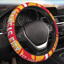 Kansas Universal 15 inches Football Fan Steering Wheel Cover | Non-Slip & Washable Design | Sporty Automotive Accessories for Car Enthusiasts