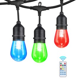 IPStank 96FT Outdoor String Lights, 30 Shatterproof Edison Bulbs, Dimmable Color Changing RGB LED Patio Lights with 2 Remote Controllers. Perfect for Backyard Decorative Lighting