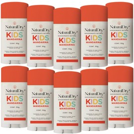 NaturalDry Kids - Pack de 10 Desodorantes infantiles en barra unisex Natural para niños y niñas - Sin aluminio - Sin parabenos - Aroma Mandarina - Duración de hasta 24h (10 Unidades)