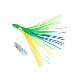 BLUEWING Weighted Trolling Squid Skirts Fishing Saltwater with Lead Head 12 Inch Double Skirted Squid Lures Fishing Saltwater Octopus Skirt for Freshwater and Saltwater Fishing, 10oz