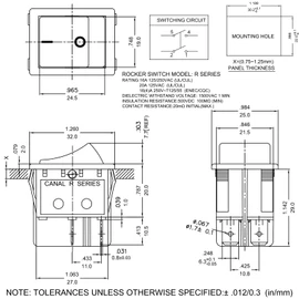 1-Pack Canal R Series Rocker Switch 16A/20A 125VAC/250VAC 4-Pin DPST for Peloton Treadmills, Hongju R Series, Taiheng TH3, Defond DRH-2415-3
