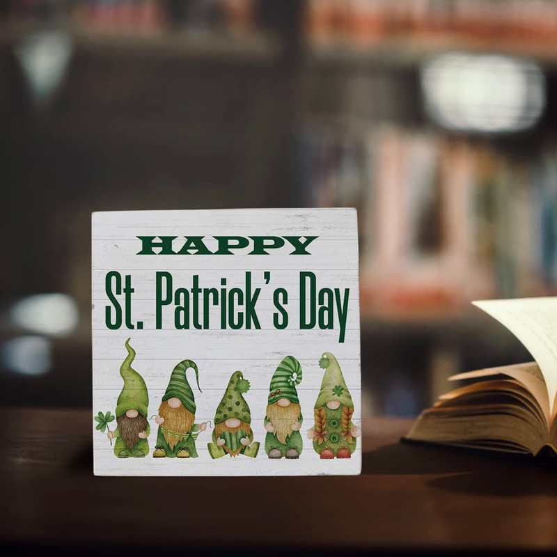 Funny St Patricks Day Gnome Desk Decor Wooden Box Sign