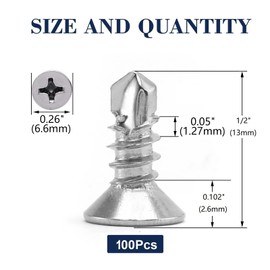 #6 x 1/2" Sheet Metal Screws 100Pcs 410 Stainless Steel Flat Head Fast Self Tapping Screws by SG TZH