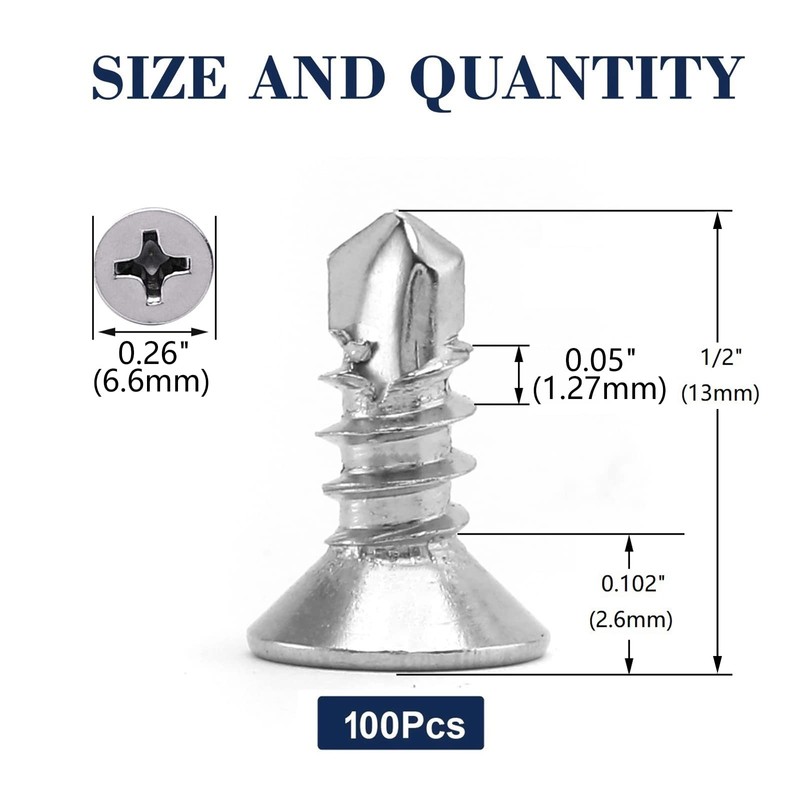 #6 x 1/2" Sheet Metal Screws 100Pcs 410 Stainless Steel