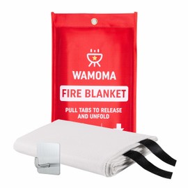 Wamoma Fire Suppression Blanket with Hooks - Waterproof, Oil-Resistant, Fiberglass Fire Blanket for Home, Kitchen, Grill, BBQ, Fireplace with Rapid Deployment | Reusable Fire Resistant Safety Sheet