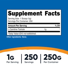 Nutricost L-Carnitine Tartrate Powder (250 Grams) - 1 Gram per Serving, 250 Servings