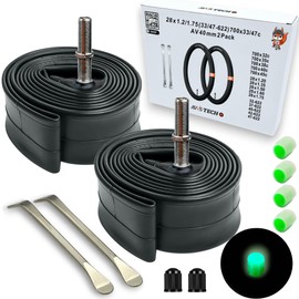 28 x 1.2-1.75 Inner Tube Road Bike, Trekking Bike and City Bike 28 Inch 28 x 1.2/1.5/1.75 with Car Valve 40 mm (AV) - Pack of 2, Includes 2 Mounting Levers, Compatible with 28 Inch Wheels. AVVS TECH