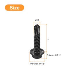uxcell #12 x 1 Hex Washer Head Self Drilling Screws 30Pcs 410 Stainless Steel Sheet Metal Self Tapping Screws for Metal Wood, Black