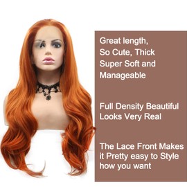 Ginger Orange Wig Honey Orange Lace Front Wig for Women Realistic Long Wavy Glueless Soft Pre Plucked Loose Curly Synthetic Heat Resistant Fiber Wigs Beauty Blogger Daily Cosplay Costumes Queen Gift