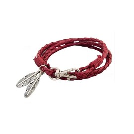 Vintage Feather Charms Leather Braided Bracelet Multi-Layer Punk Style Wrap Bracelet for Men Women-Red