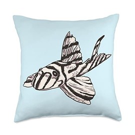 JRRTS Zebra Pleco Designs Zebra Plecostomus Sucker Fish Keeper L46 Pleco Throw Pillow, 18x18, Multicolor