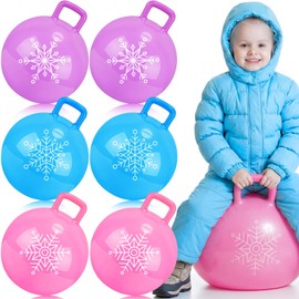 Sratte 6pcs 18 Inch Bouncy Hopper Ball with Handle Christmas Snowflake Bouncing Balls Blue Purple Pink Hopping Toys Inflatable Jumping Toy for Sport Boys Girls Gifts Winter Party Favors