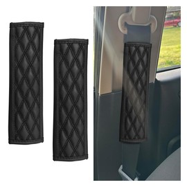 LAINLOY 2PCS Car Seat Belt Cover, Leather Car Seat Strap Pads, Comfort Driving Shoulder Cushion Protect Your Neck, Universal Strap Cover Decoration Accessories for Cars, Trucks, SUVs (Black)
