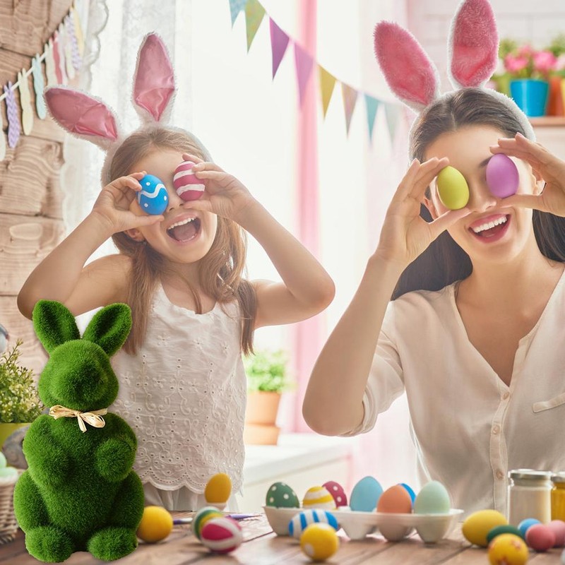 Artificial Moss Bunny Garden Statues Ornaments Durable Lightweight Artificial Animal