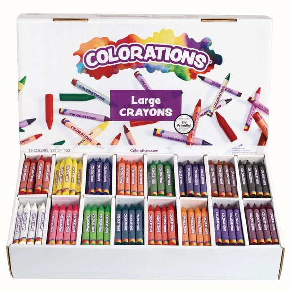 Colorations® Large Crayon Classpack, School Supplies, 16 Colors, 25 of each, Set of 400, Large size easier to hold & draw, Crayons glide easily, Non Toxic Crayons, Kids Crayons, School Supplies