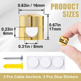 VARMDUKKE 3 Sets Charger Cord Holders, Adjustable Metal Cable Cord Management Clips, Adhesive Nightstand Phone Wire Organizers for Office, Desk, Home - Gold