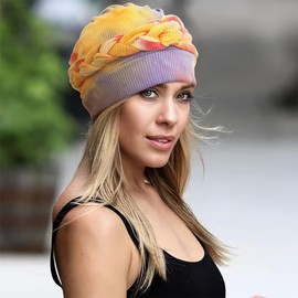 Woeoe African Turban Head Wrap Tie Dye Pre-Tied Head Scarf Soft Braid Print Head Cover Cap Headwear for Women and Girls(Pack of 2)