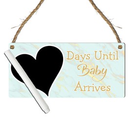 Days Until Baby Arrives Countdown Plaque with Heart Chalkboard – Custom Wall Sign for Baby Arrival – Multiple Design Options – Mummy-to-be Gift (Mint & Gold, With Pen)