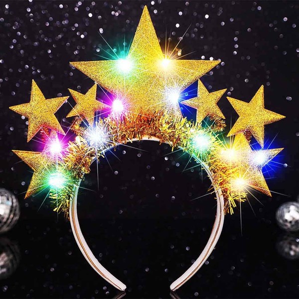 BARTOSI Light Up Star Headband LED Gold Stars Headbands Glow