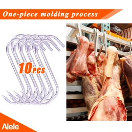 Alele 10 Inch Meat Hook Heavy Duty Stainless Steel Butcher Hooks for Hanging Beef,10 Pack
