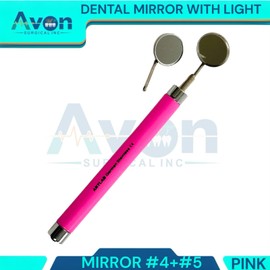 3 Pack Oral Inspection Examination Dental Mirror Handles with #4 + #5 Mirror Heads, Illumination LED Built-in | Anti-Fog Mirror for Teeth (Pink + Purple + Red)