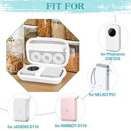 Teyomi Case Compatible with Phomemo D30 D35, for NELKO P21, for NIIMBOT D110, for JADENS D110 Label Maker with 3 Roll Label Tape(Label Paper 1/2" x 1 1/2" (12mm X 40mm))-Hard Shell Storage Bag-White