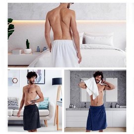 FUNTALE - Toalla de baño suave para hombre, toalla de baño de forro polar coral, toalla de baño ajustable para hombres (1 unidad) (azul)