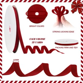 Cindeer 2 Rolls 50 Yard Christmas Velvet Ribbon Vintage Solid Color Velvet Ribbon for Gift Wrapping Christmas Tree Ornaments Fireplace Garland Decoration Wreath Craft Bow Making(0.39 Inch,Red, Green)