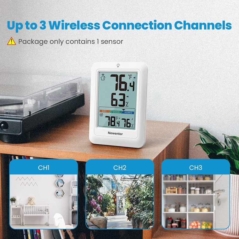 Newentor Indoor Outdoor Thermometer Wireless, Remote Temperature Monitor Hygrometer, Outside