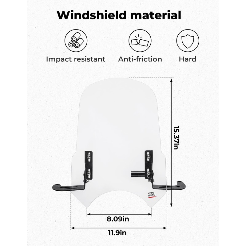 KEMIMOTO Motorcycle Windshield with Clamp Bar Compatible with CT125 2020-2025
