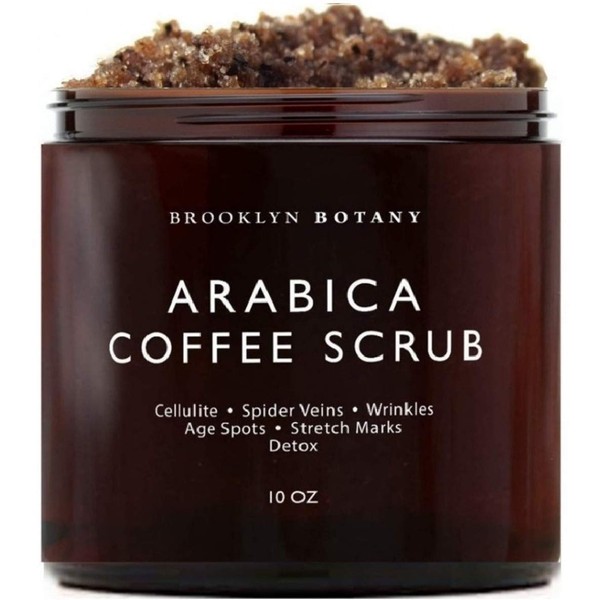 Brooklyn Botany Arabica Coffee Body Scrub & Face Scrub - 100% Natural - Coconut and Shea Butter - Best Anti Cellulite & Strtch Mark Treatment, Spider Vein Theraphy for Varicose Veins & Eczema- 10 oz