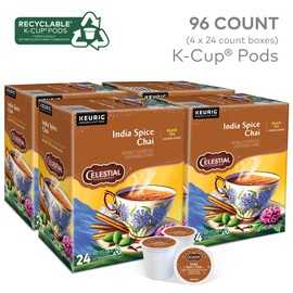 Celestial Seasonings India Spice Chai Keurig Single Serve K-Cup Pods, 24 Pods Per Pack, Case Of 4 Packs