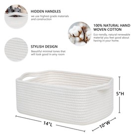 CubesLand Cute and Durable Small Cotton Rope Basket for Organizing, Woven Closet Storage Bin,Shelves Closet Storage Basket, Bathroom Storage Organizer Bin, Nursery Toy Basket Bin, White Basket