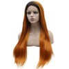 Mxangel Long Straight Ombre Orange Synthetic Lace Front Wig Black