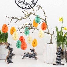 12 Easter eggs made of tissue paper for hanging and decorating, 7 cm including ribbon, ideal Easter decoration for bushes and branches, reusable, pastel, set 1