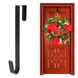 CHEERYMAGIC Christmas Metal Wreath Hanger, 31 x 2.5cm Christmas Wreath Door Hanger Over Door Wreath Hook Holder for Christmas Home Office Wall Wedding Wreath Display ( Black) A1SDGG (B)