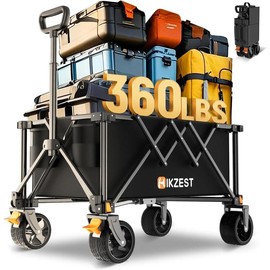 Collapsible Wagon Cart Foldable, Portable Heavy Duty Folding Garden Wagons with Wheels, Utility Grocery Shopping Cart for Outdoor, Sport, Camping, Black - Colour: Bright Black